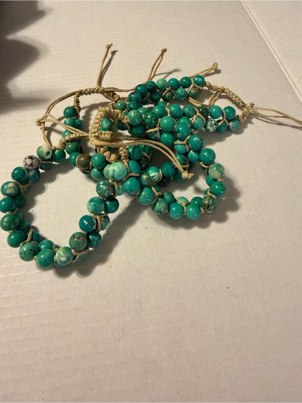Turquoise Like Beaded Adjustable Bracelet with Natural Stone Look